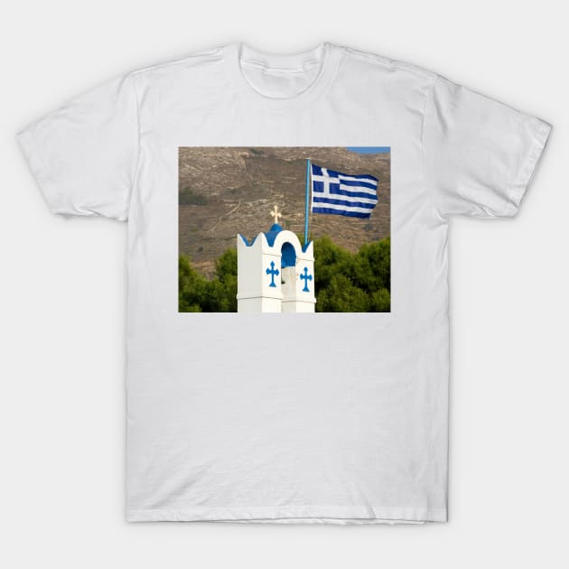 Belfry and flag of Greece T-Shirt by Parafull